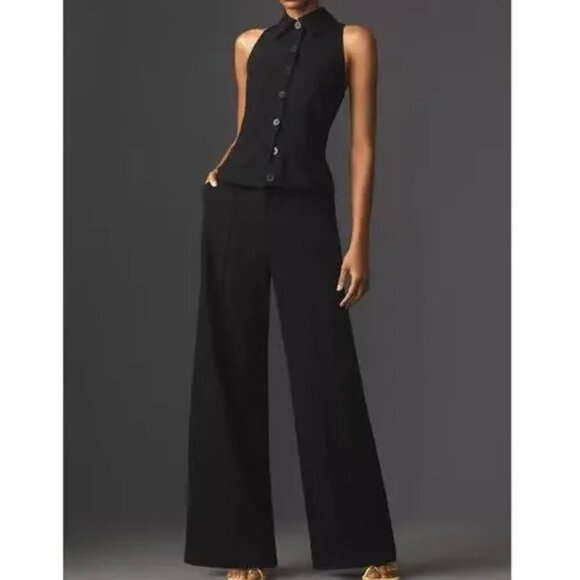 NWT 4SI3NNA Anthropologie Tailored Peplum Career Black Button Up Jumpsuit Sz. XL